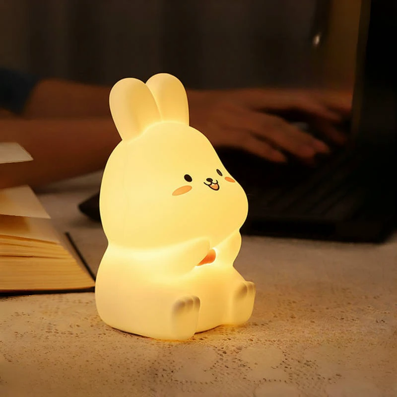 Cute Bunny Night Light For Kids - Rabbit Lamp With 8 Color Modes USB Rechargeable For Gifts